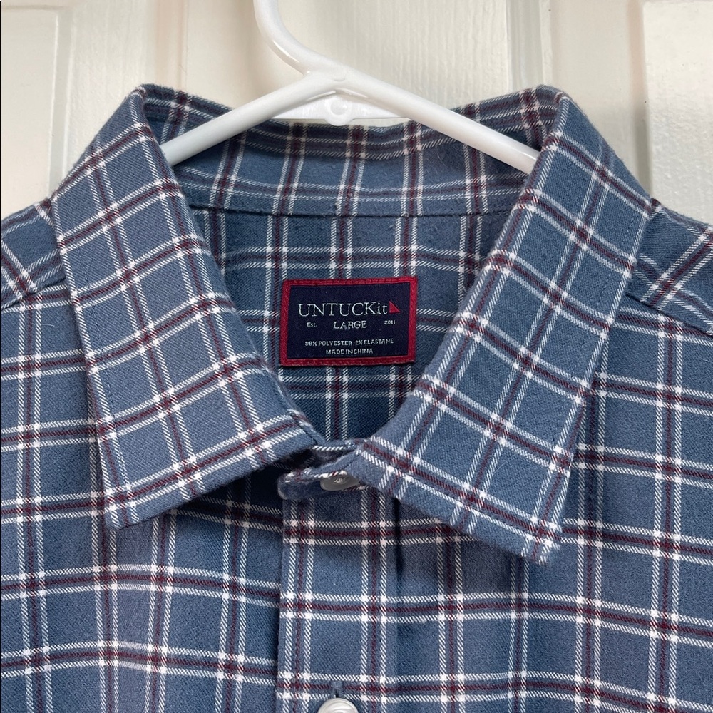 UNTUCKit Navy and White Plaid Flannel Shirt